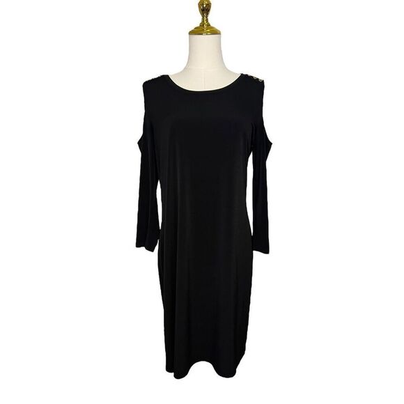 SOLD🚫 Michael Kors Women’s Medium Cold Shoulder Dress Black 3/4 Sleeve - Picture 2 of 7